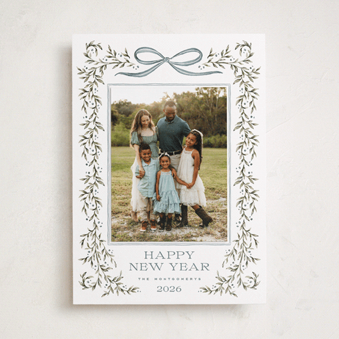 "Laurel Wreath" - Holiday Photo Mount Cards in Juniper by Wildfield Paper Co - Front