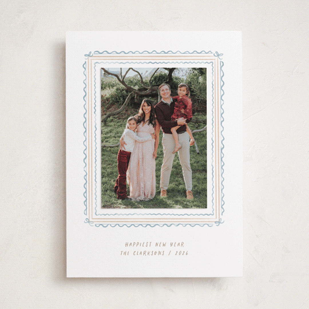 "Hand-drawn ribbon frame" - Holiday Photo Mount Cards in Blue Jay by Creo Study - Front