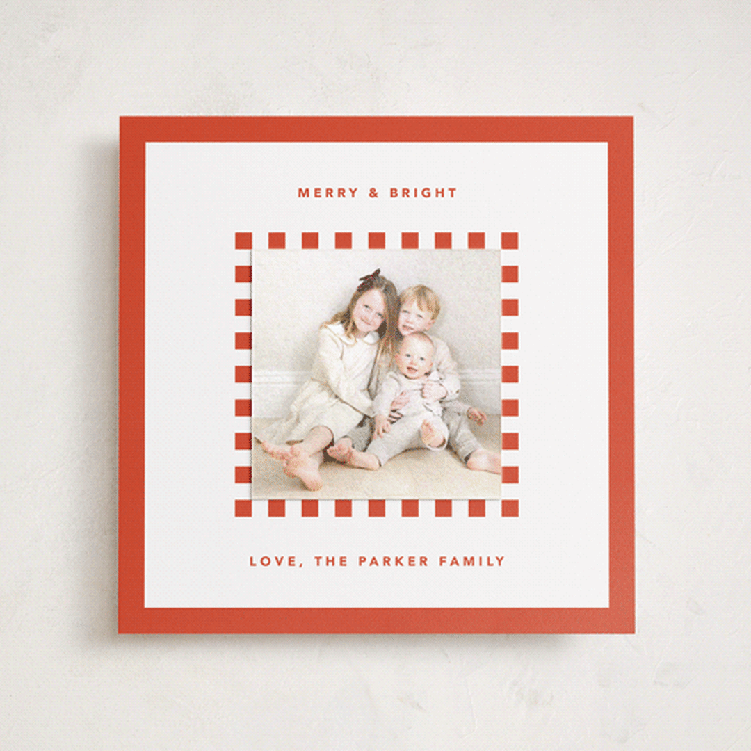 "Checker Frame" - Holiday Photo Mount Cards in Candy Cane by Kelly Watkins - Front