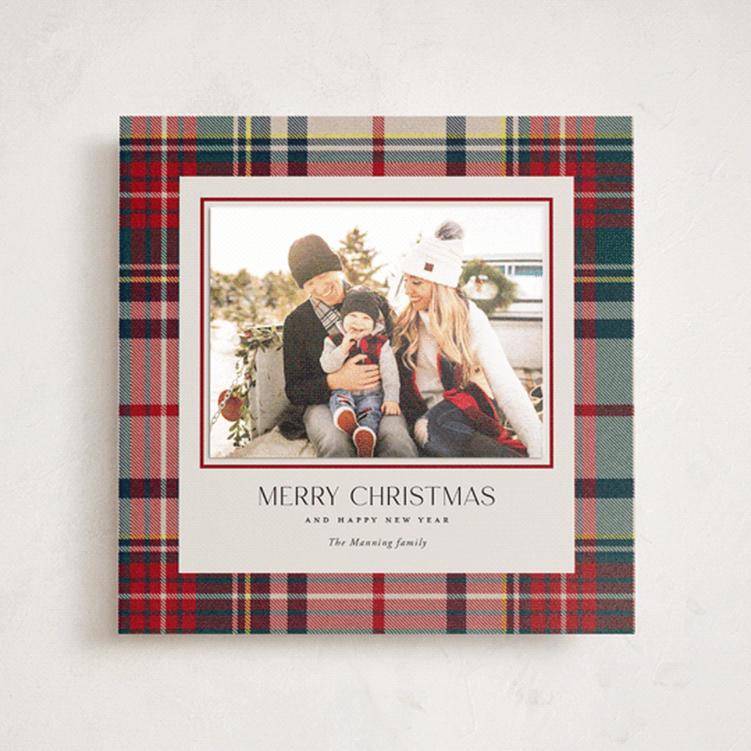 "Tartan Traditions" - Holiday Photo Mount Cards in Holly Berry by Yaling Hou Suzuki - Front