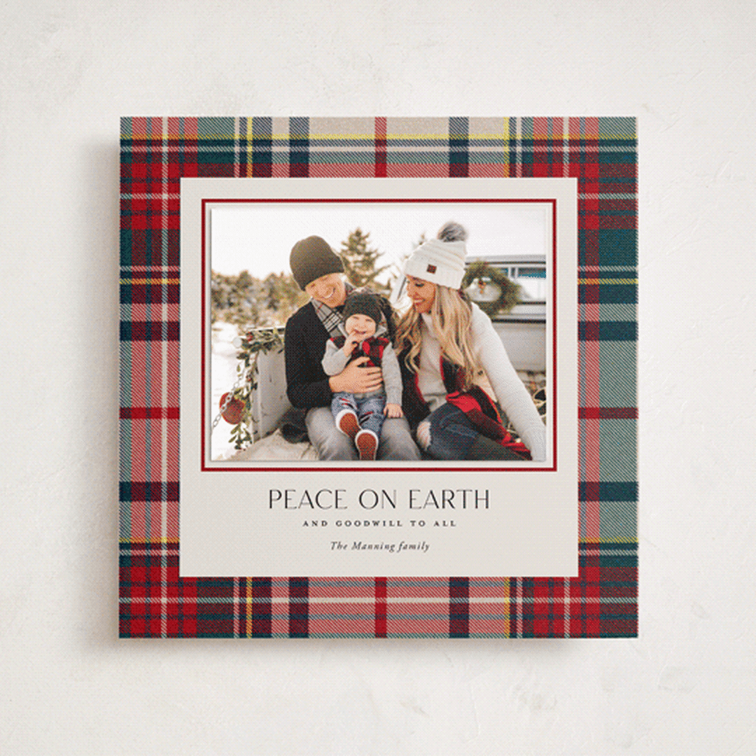 "Tartan Traditions" - Holiday Photo Mount Cards in Holly Berry by Yaling Hou Suzuki - Front