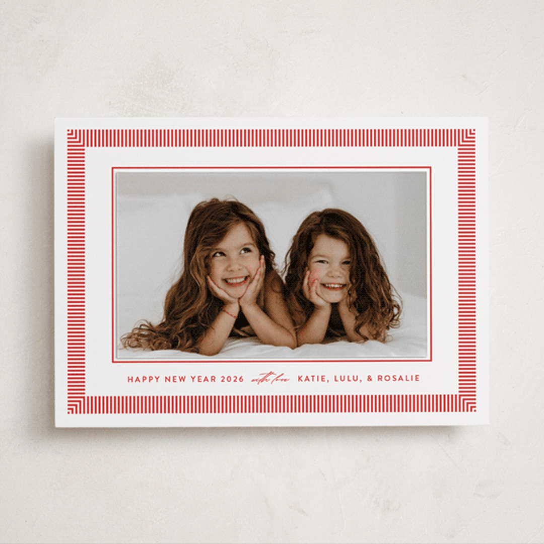 "Viva Stripe" - Holiday Photo Mount Cards in Peppermint by Olivia Raufman - Front