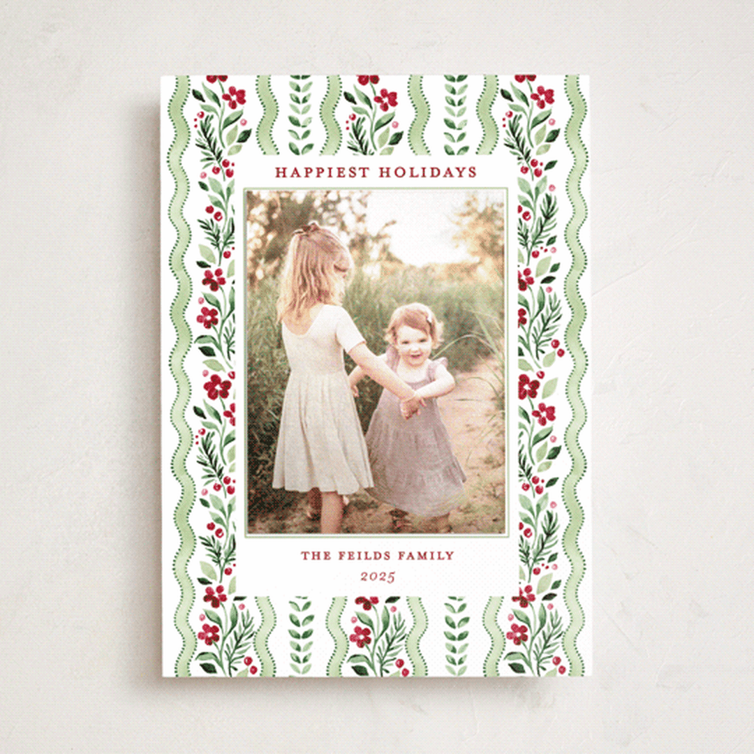 "Vintage ribbon" - Holiday Photo Mount Cards in Sage by Sarah Knight - Front