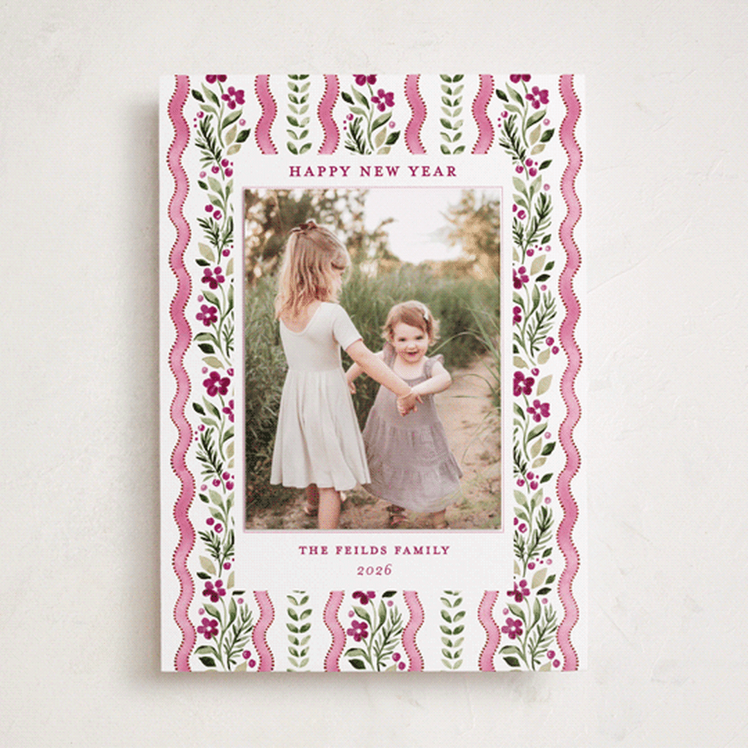 "Vintage ribbon" - Holiday Photo Mount Cards in Sugar Plum by Sarah Knight - Front