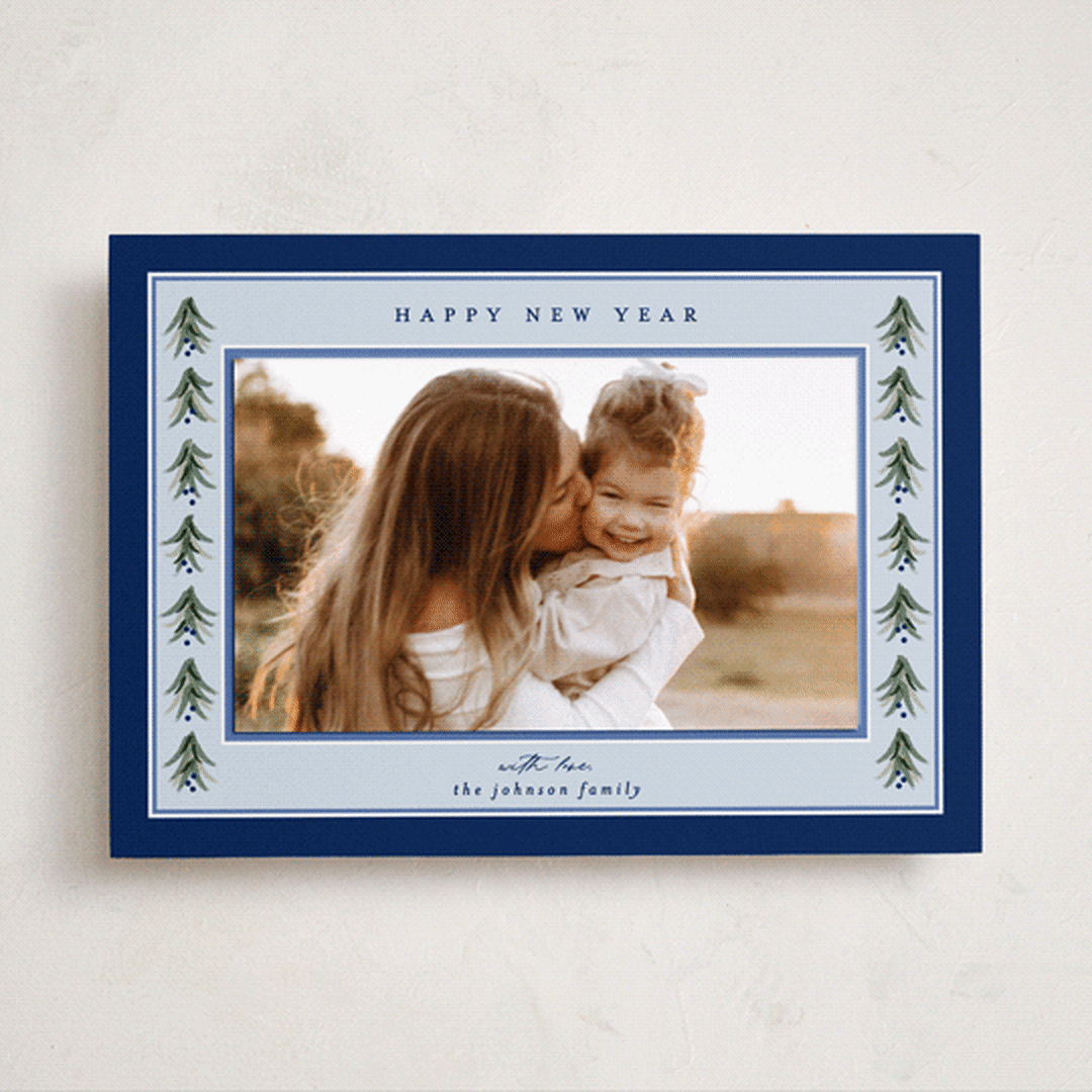 "Cozy Garland" - Holiday Photo Mount Cards in Midnight by Ashley Iwafuchi - Front