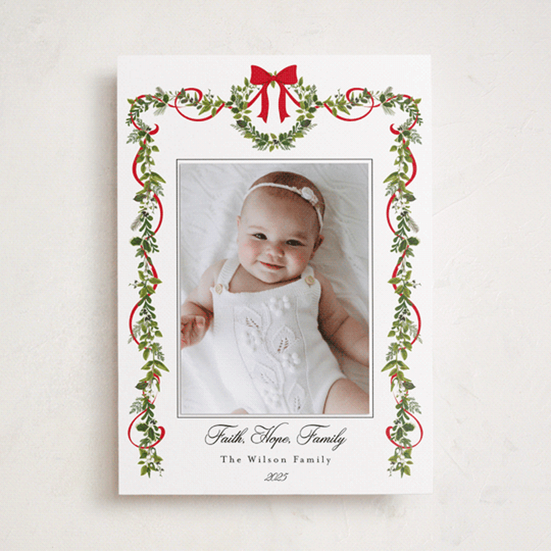 "Bows & Ribbon" - Holiday Photo Mount Cards in Candy Cane by Susan Moyal - Front