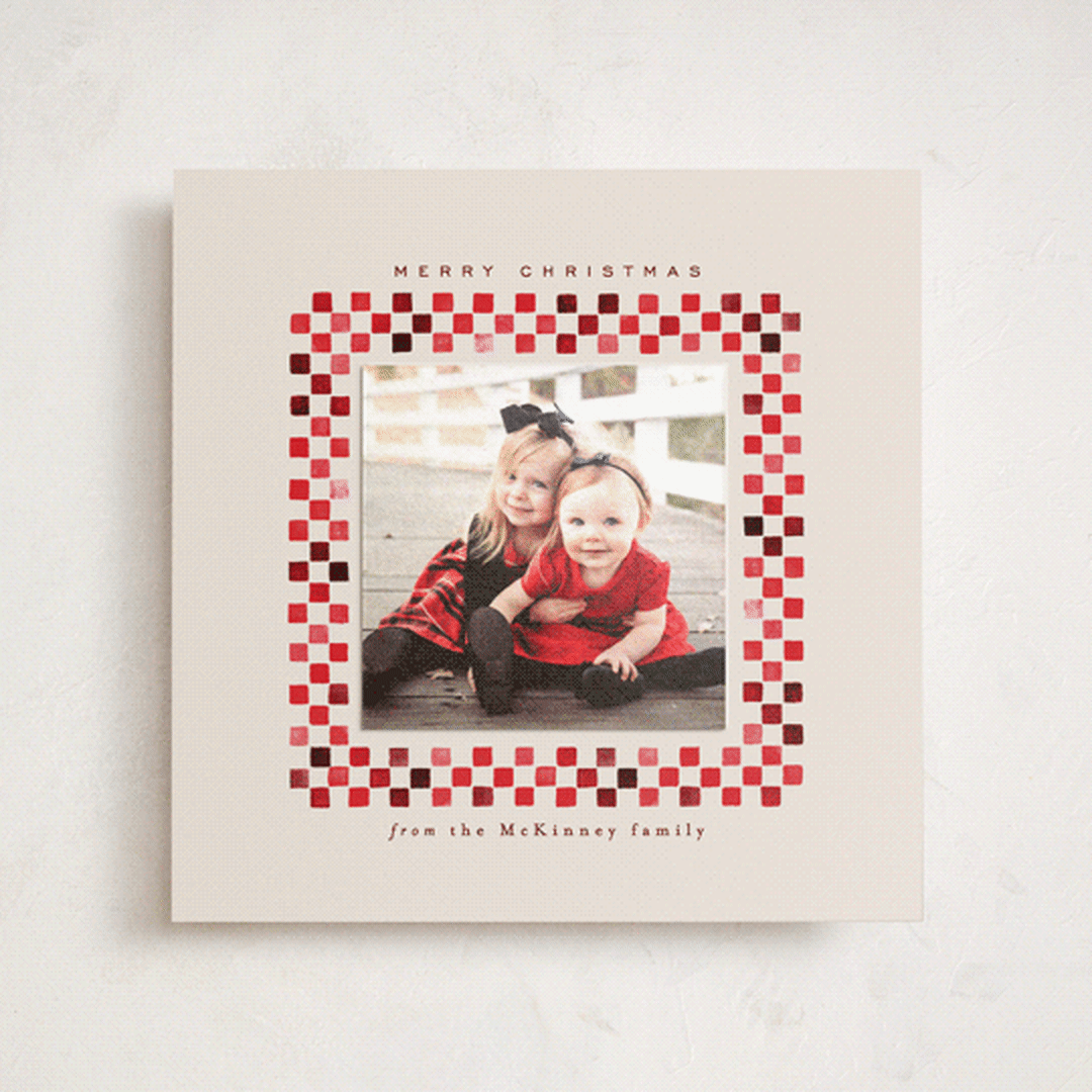 "Checkerboard" - Holiday Photo Mount Cards in Pomegranate by Alethea and Ruth - Front