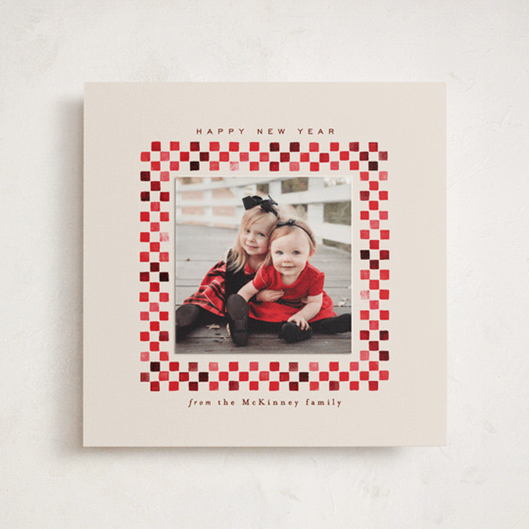"Checkerboard" - Holiday Photo Mount Cards in Pomegranate by Alethea and Ruth - Front
