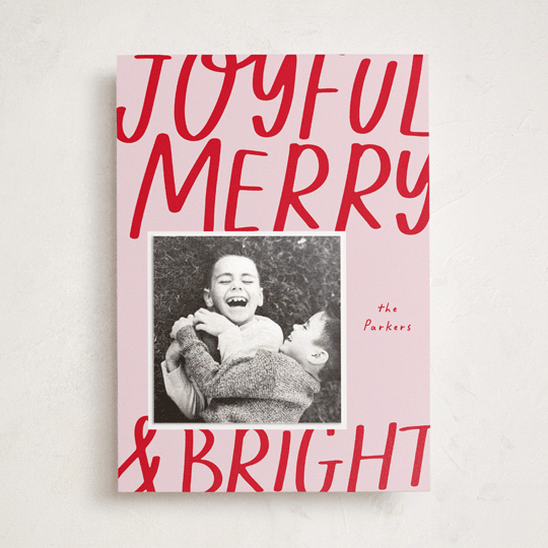 "Joyful Merry Bright" - Holiday Photo Mount Cards in Blush by AK Graphics - Front