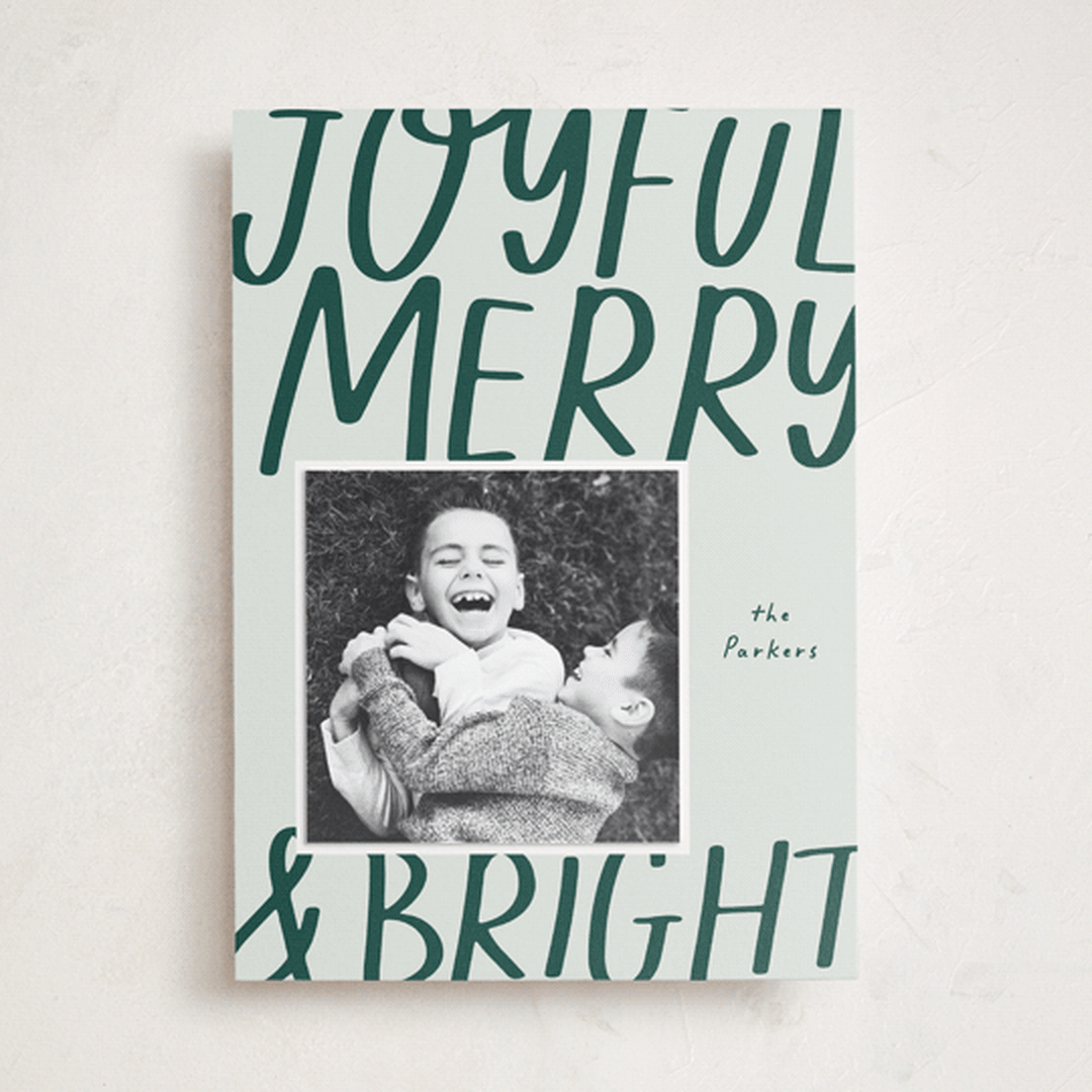 "Joyful Merry Bright" - Holiday Photo Mount Cards in Mint by AK Graphics - Front