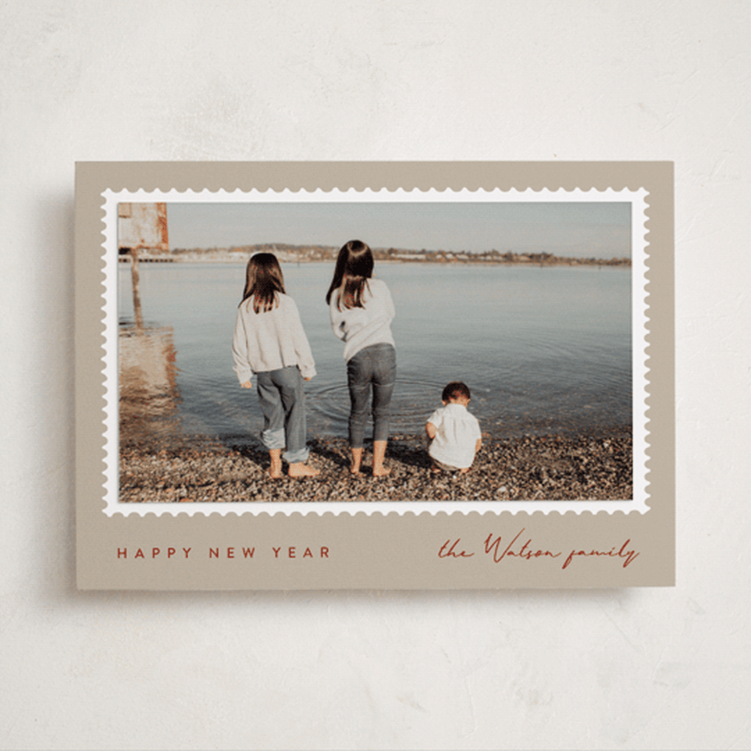 "Stamped" - Holiday Photo Mount Cards in Sand by Maja Cunningham - Front