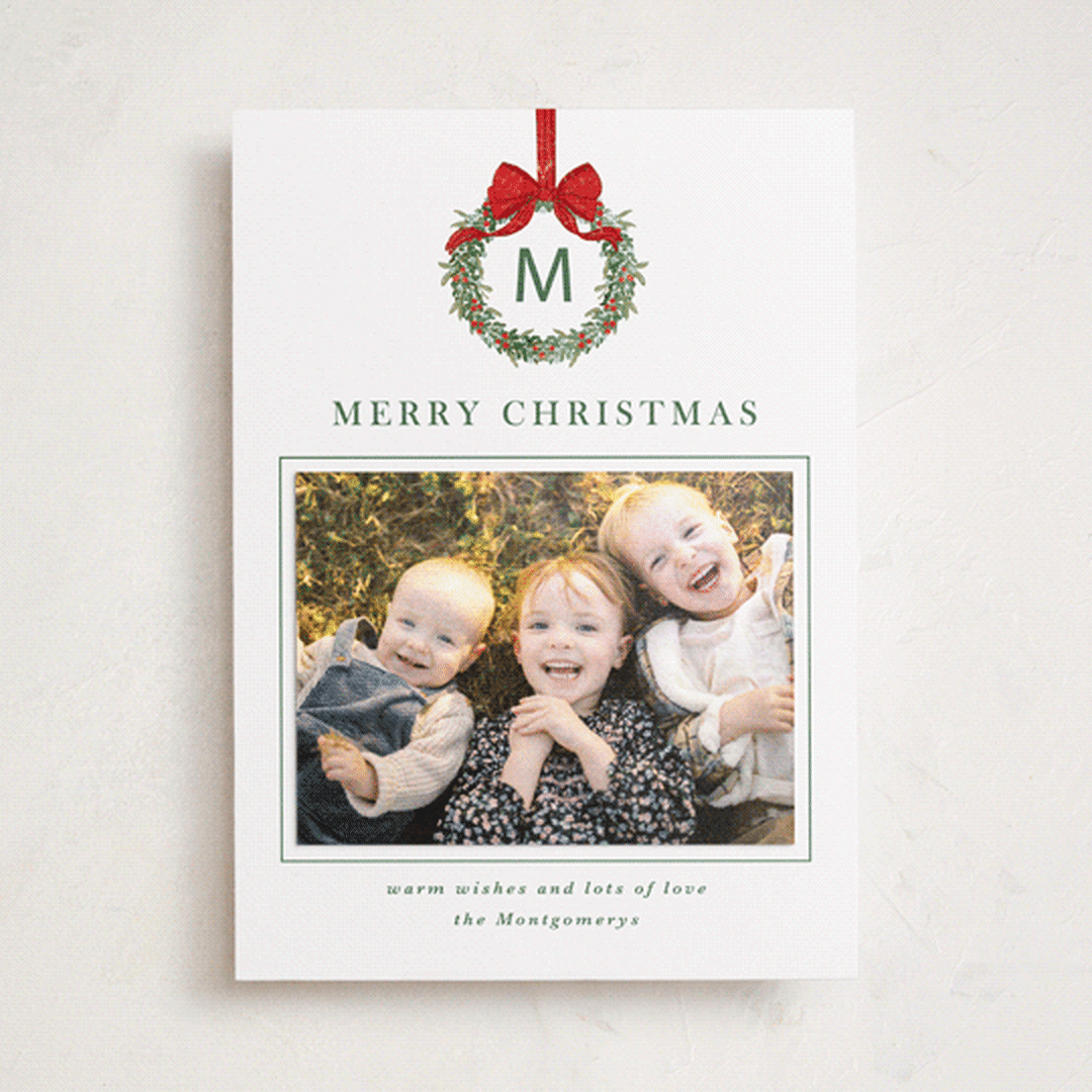 "Winter Monogram" - Holiday Photo Mount Cards in Wreath by Petra Kern - Front