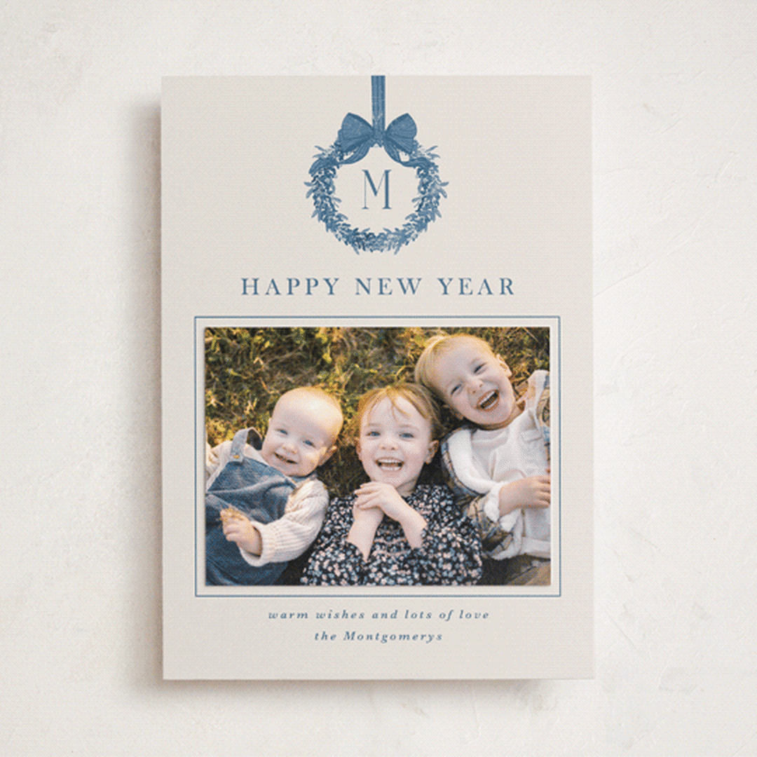 "Winter Monogram" - Holiday Photo Mount Cards in Blue Joy by Petra Kern - Front