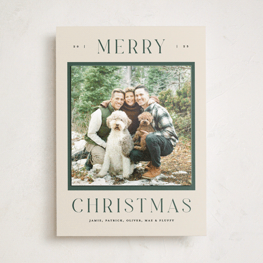 "Merry Christmas Type" - Holiday Photo Mount Cards in Pine by Pixel and Hank - Front