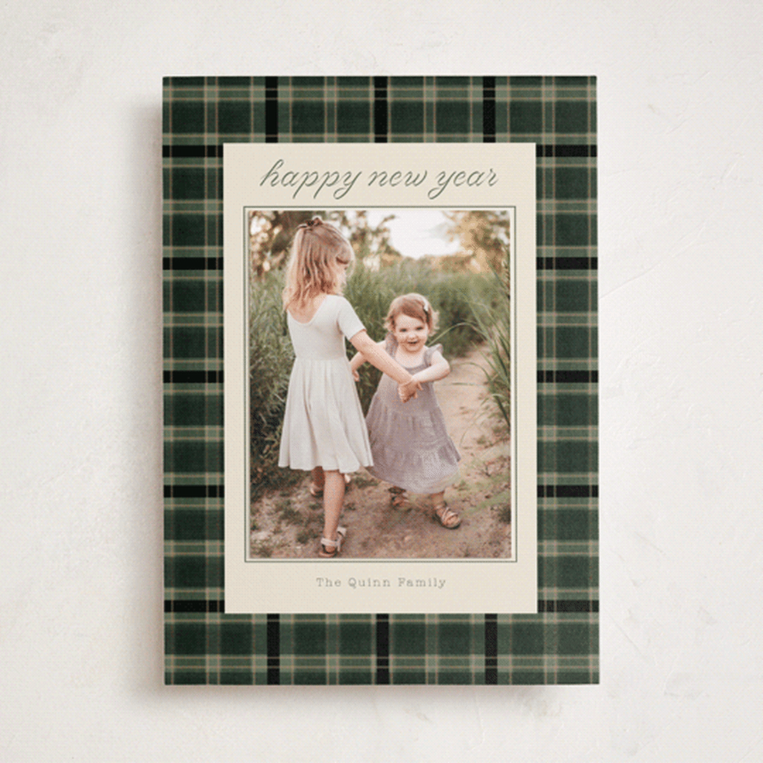 "Traditional Plaid" - Holiday Photo Mount Cards in Forest by Baumbirdy - Front