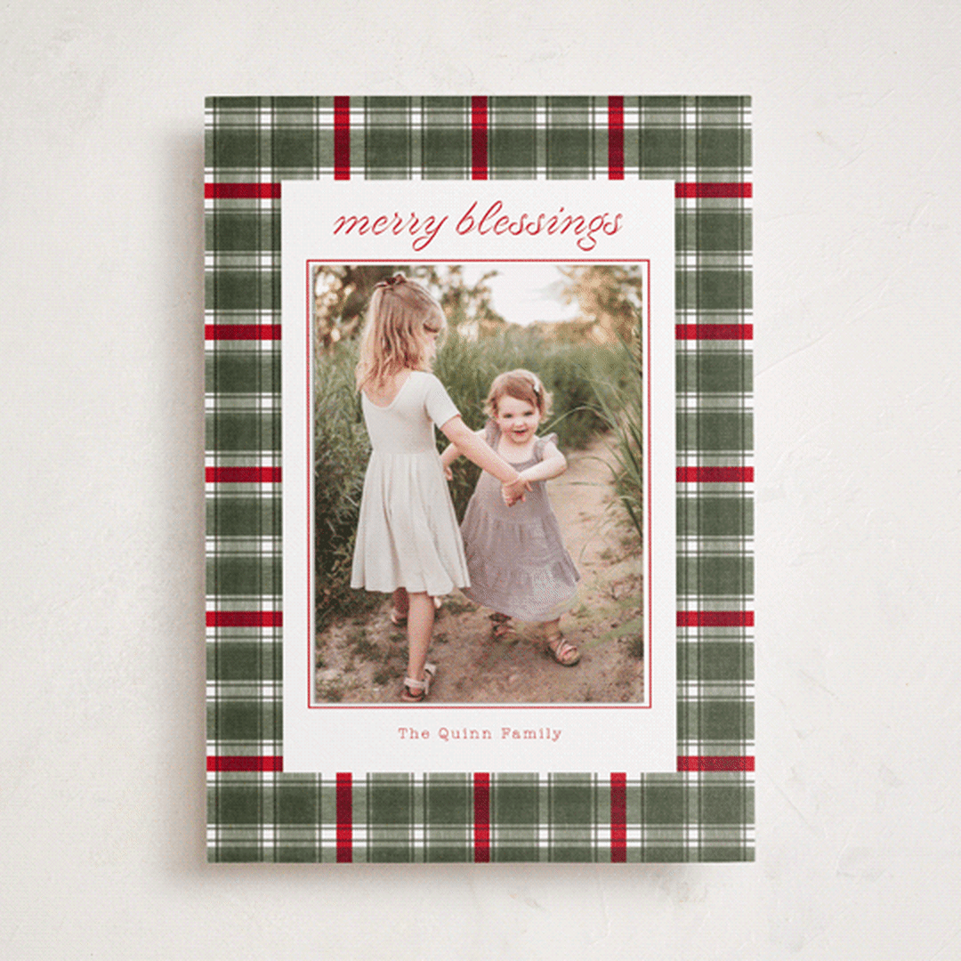 "Traditional Plaid" - Holiday Photo Mount Cards in Wreath by Baumbirdy - Front