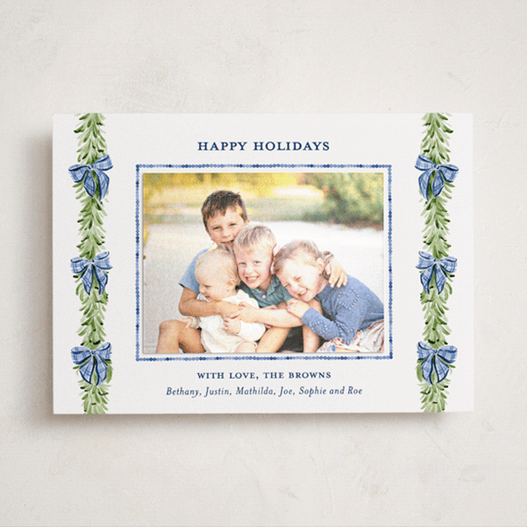 "Plaid bows" - Holiday Photo Mount Cards in Frosted by Sarah Knight - Front