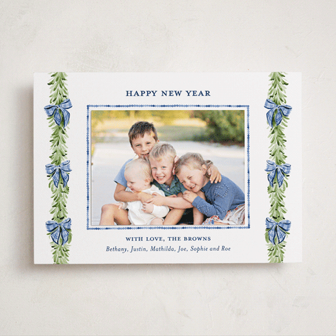 "Plaid bows" - Holiday Photo Mount Cards in Frosted by Sarah Knight - Front