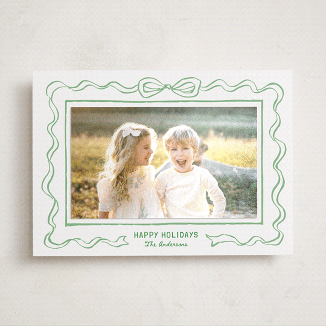 "Bowed & Bright" - Holiday Photo Mount Cards in Fern by Cass Loh - Front