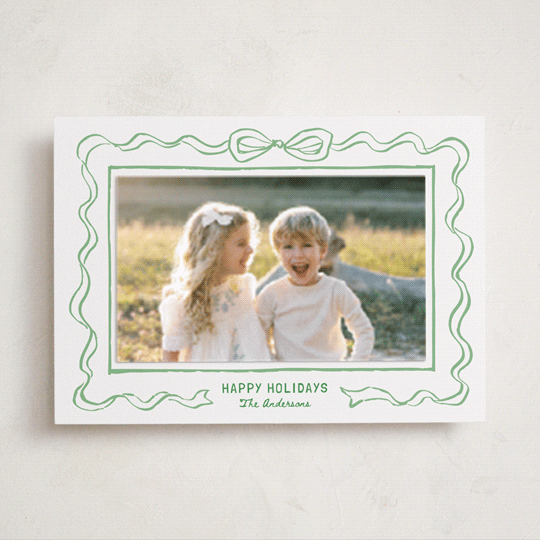 "Bowed & Bright" - Holiday Photo Mount Cards in Fern by Cass Loh - Front