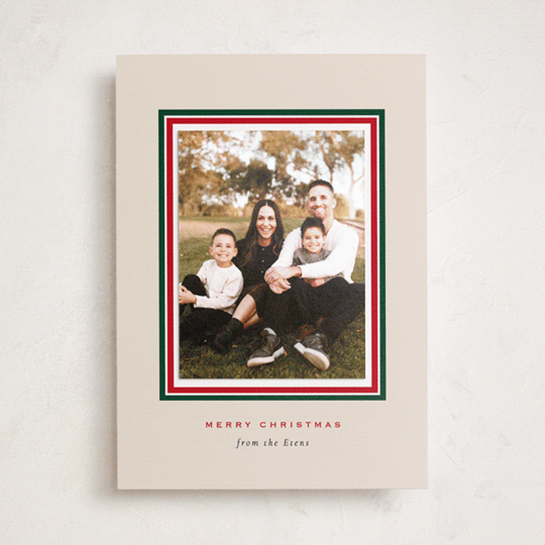 "Christmas classic border" - Holiday Photo Mount Cards in Cream by Sara Hicks Malone - Front