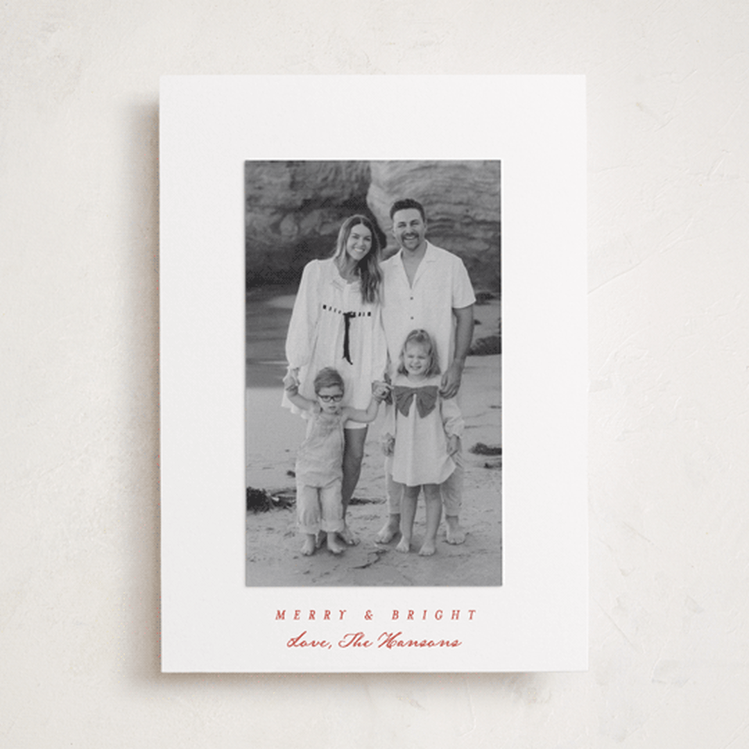 "Garland Frame" - Holiday Photo Mount Cards in Holly Berry by Leah Bisch - Front