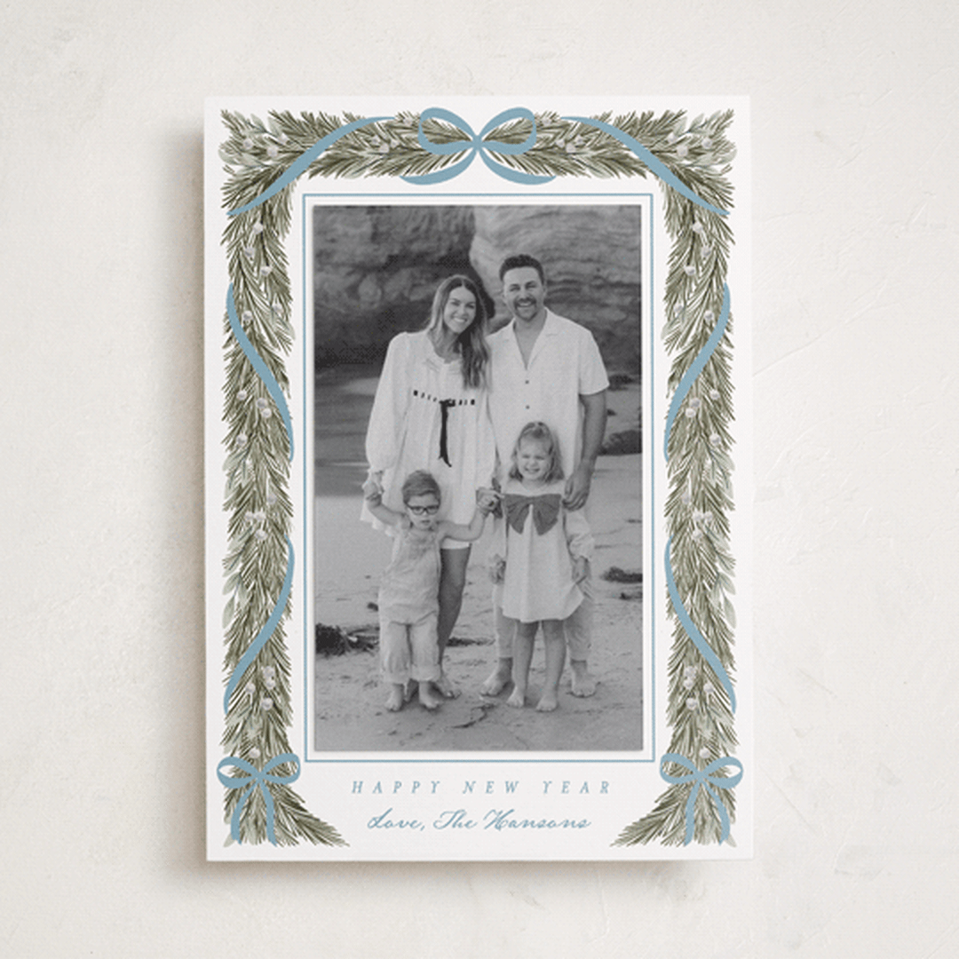 "Garland Frame" - Holiday Photo Mount Cards in Frost by Leah Bisch - Front