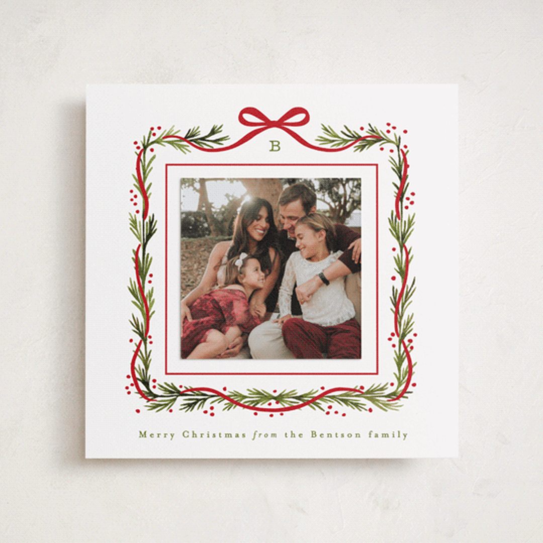 "Garland Border" - Holiday Photo Mount Cards in Mint by Alethea and Ruth - Front