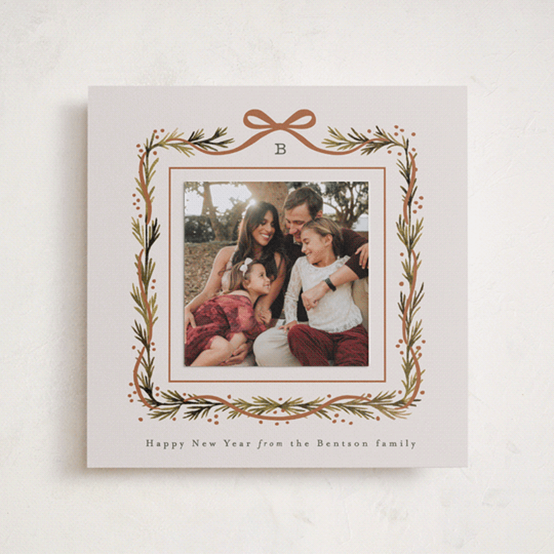 "Garland Border" - Holiday Photo Mount Cards in Champagne by Alethea and Ruth - Front