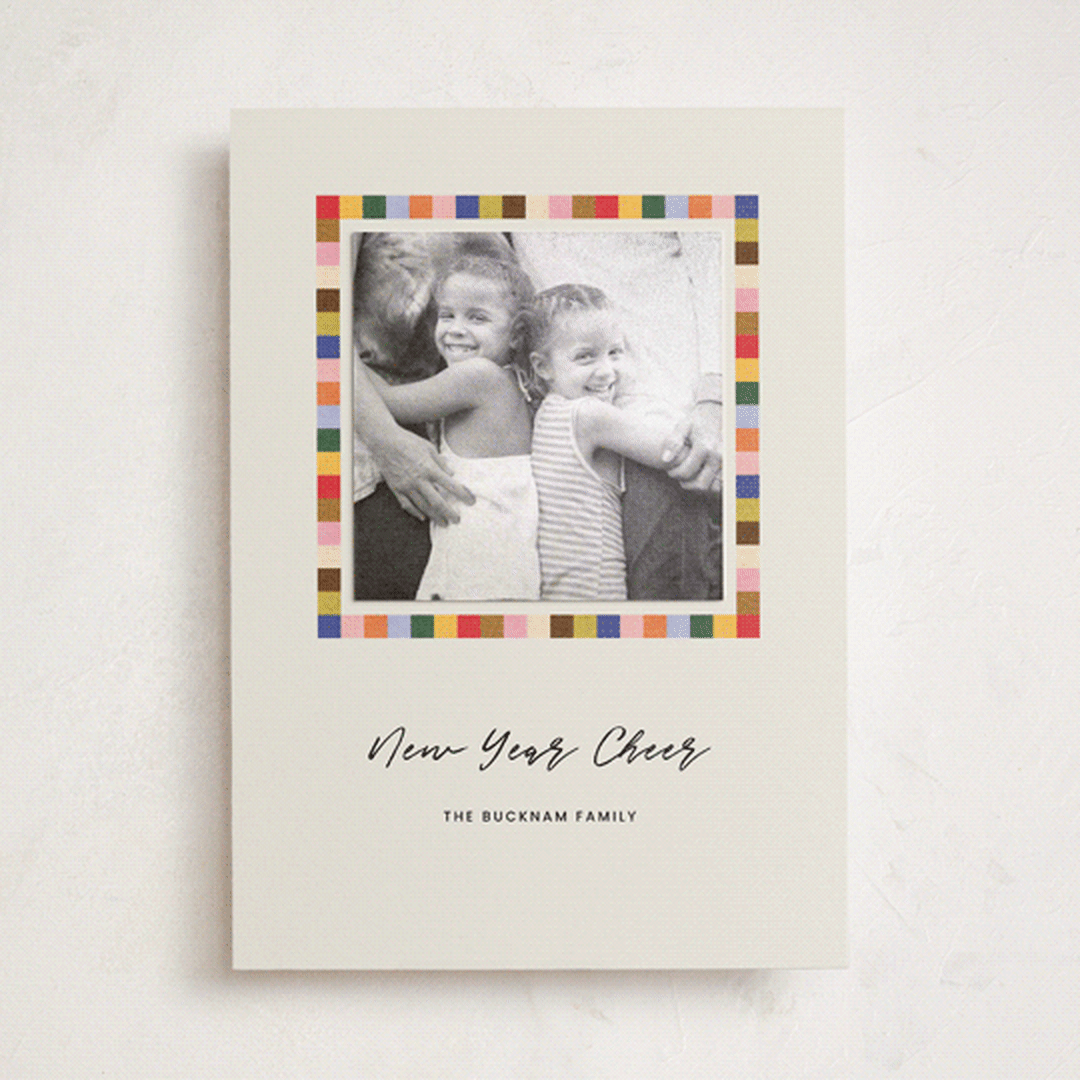 "Color Block Border" - Holiday Photo Mount Cards in Rainbow by Angela Garrick - Front