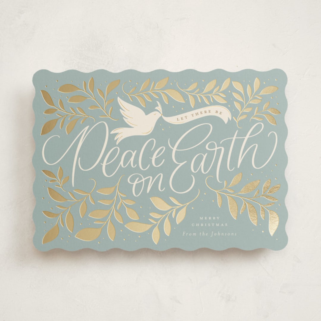 "Botanical Peace on Earth" - Holiday Cards in Blue Spruce by Erin German - Front