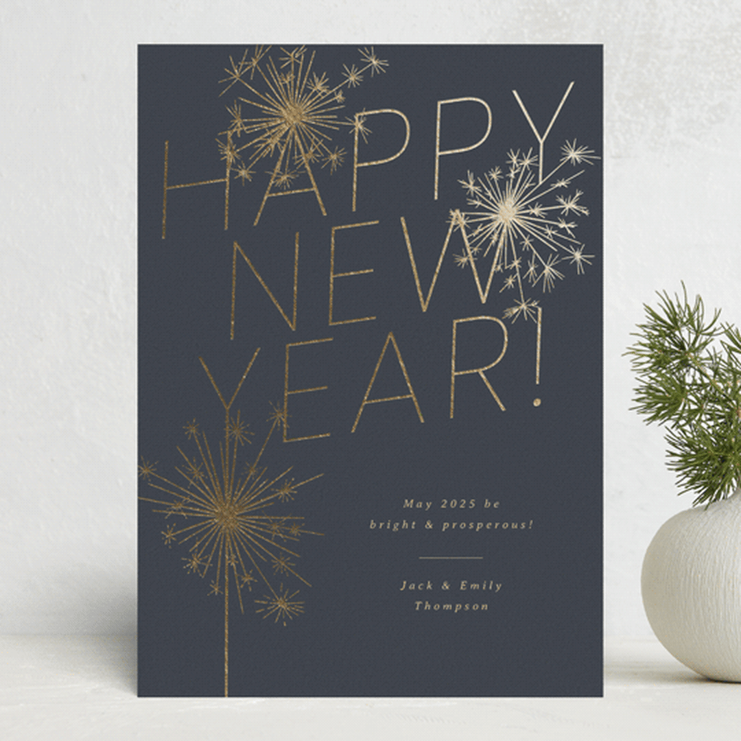 "Sparkling New Year" - Holiday Cards in Midnight by Paula Pecevich - Front