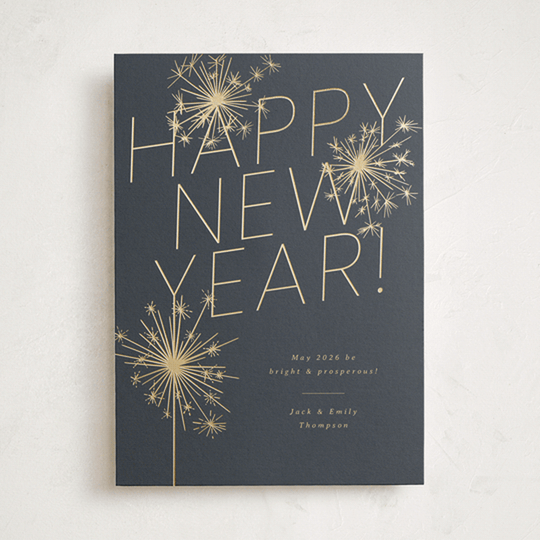 "Sparkling New Year" - Holiday Cards in Midnight by Paula Pecevich - Front