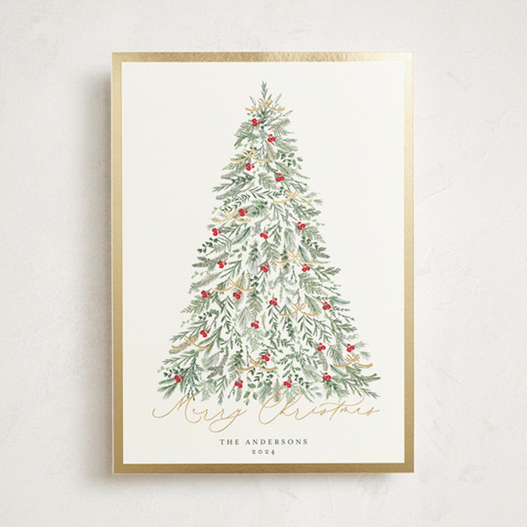 "Greenery Tree" - Holiday Cards in Candy Cane by Susan Moyal - Front