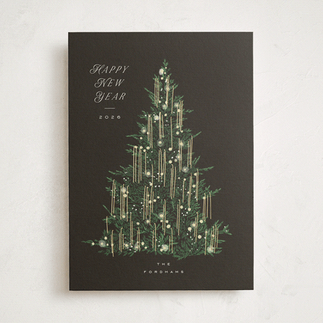 "Tinsel Tree" - Holiday Cards in Charcoal by Leah Bisch - Front