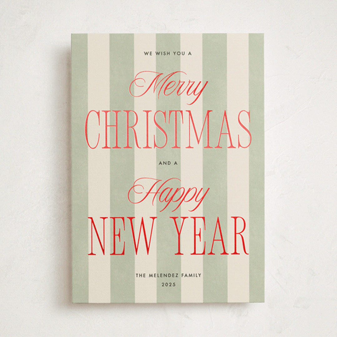 "Striped Type" - Holiday Cards in Wreath by Robert and Stella - Front
