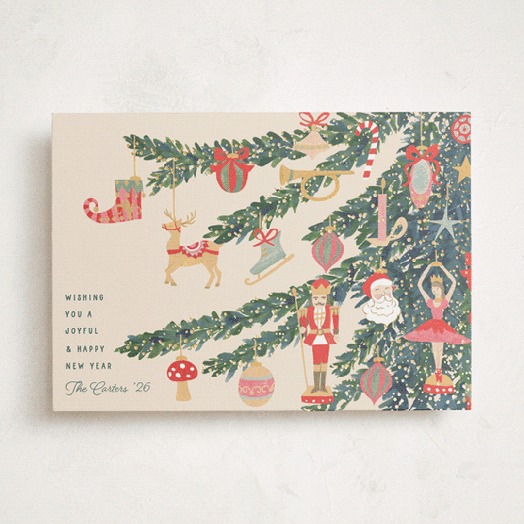 "Fun Ornaments" - Holiday Cards in Champagne by Teju Reval - Front