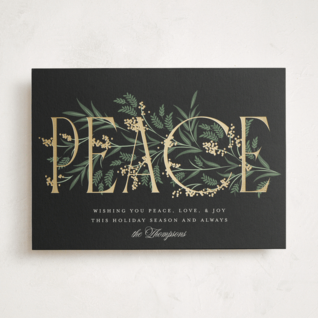 "Entwined Peace" - Holiday Cards in Coal by Robert and Stella - Front