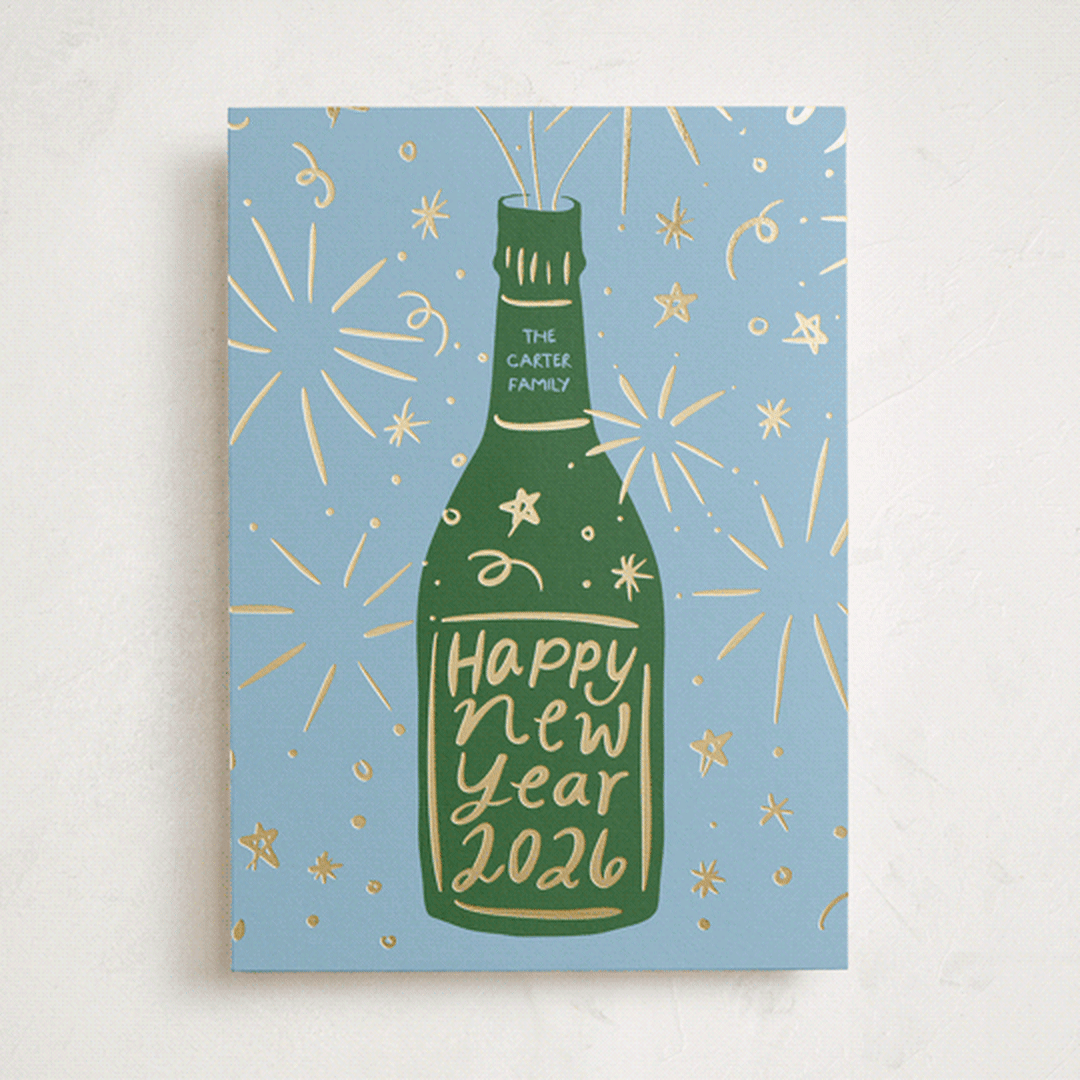 "Champagne Sparkle" - Holiday Cards in Marine by Inkblot Design - Front