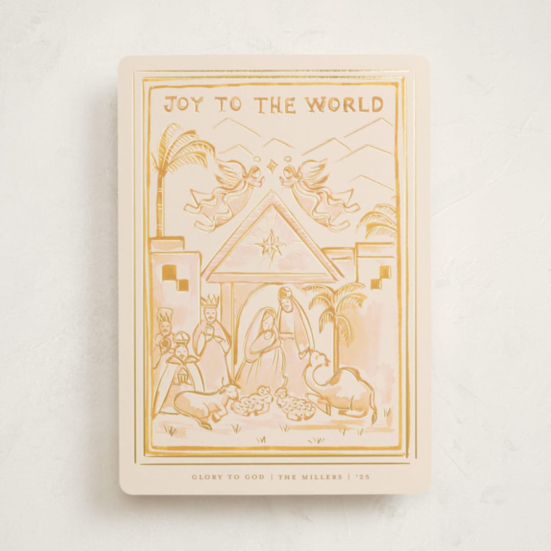 "Nativity Scene" - Holiday Cards in Honey by Teju Reval - Front