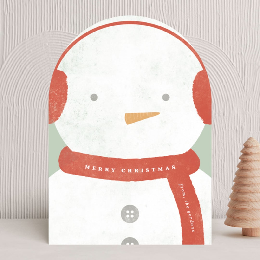 "Merry Snowman " - Holiday Cards in Candy Cane by Brianne Larsen - Front