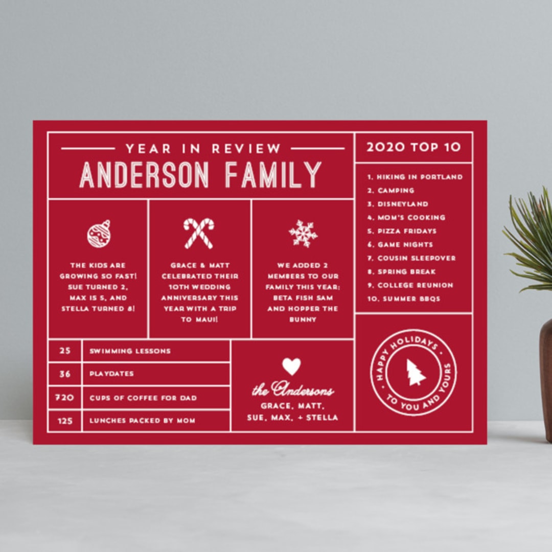 "Icons Year in Review" - Holiday Cards in Burgundy by Becca Thongkham - Front