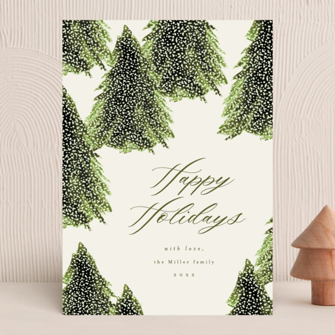 "Frosted Trees" - Holiday Cards in Sage Brush by AK Graphics - Front
