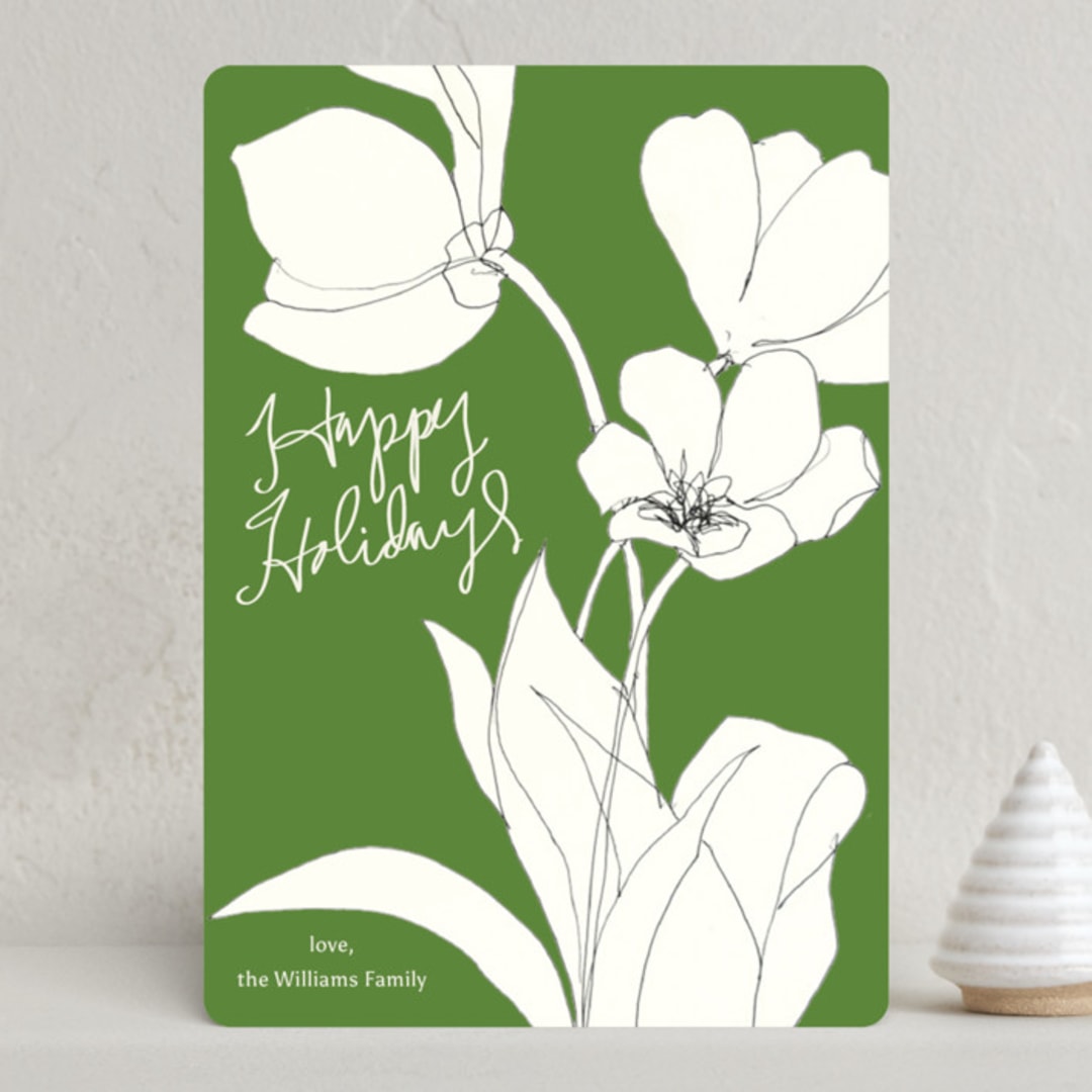 "Floral Wave" - Holiday Cards in Moss by Lise Gulassa - Front