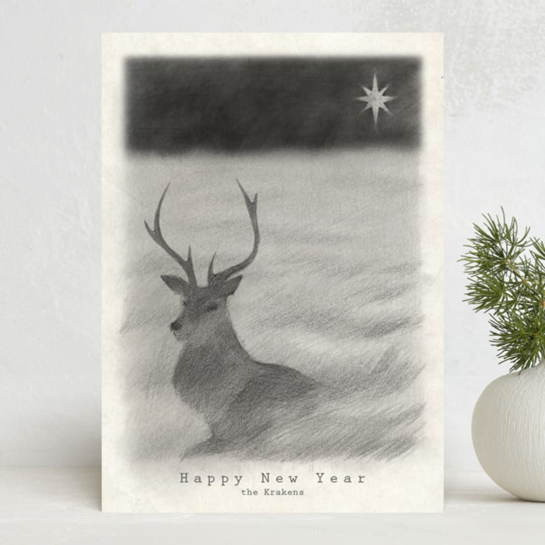 "Red Deer" - Holiday Cards in Starlight by jinseikou - Front