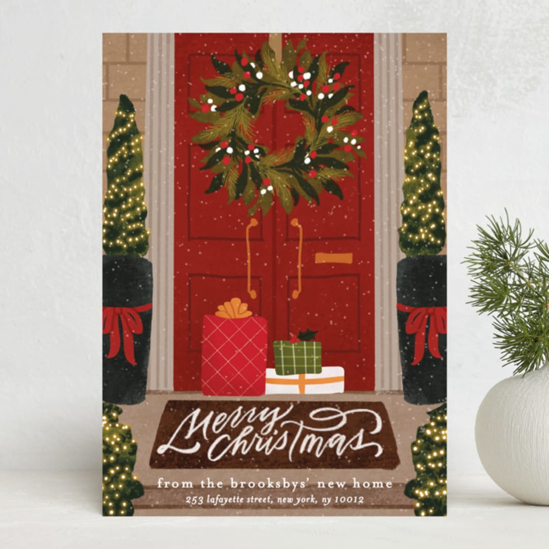 "Festive Doorstep" - Holiday Cards in Holly by Erin L. Wilson - Front
