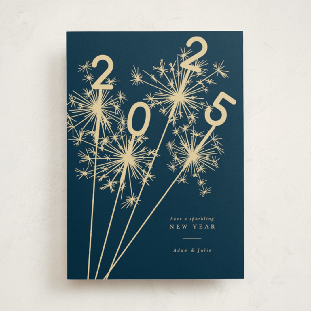"Sparklers" - Holiday Cards in Navy by Paula Pecevich - Front