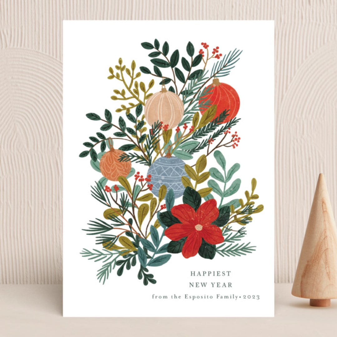 "Ornament Bouquet" - Holiday Cards in Snow by Angel Walker - Front