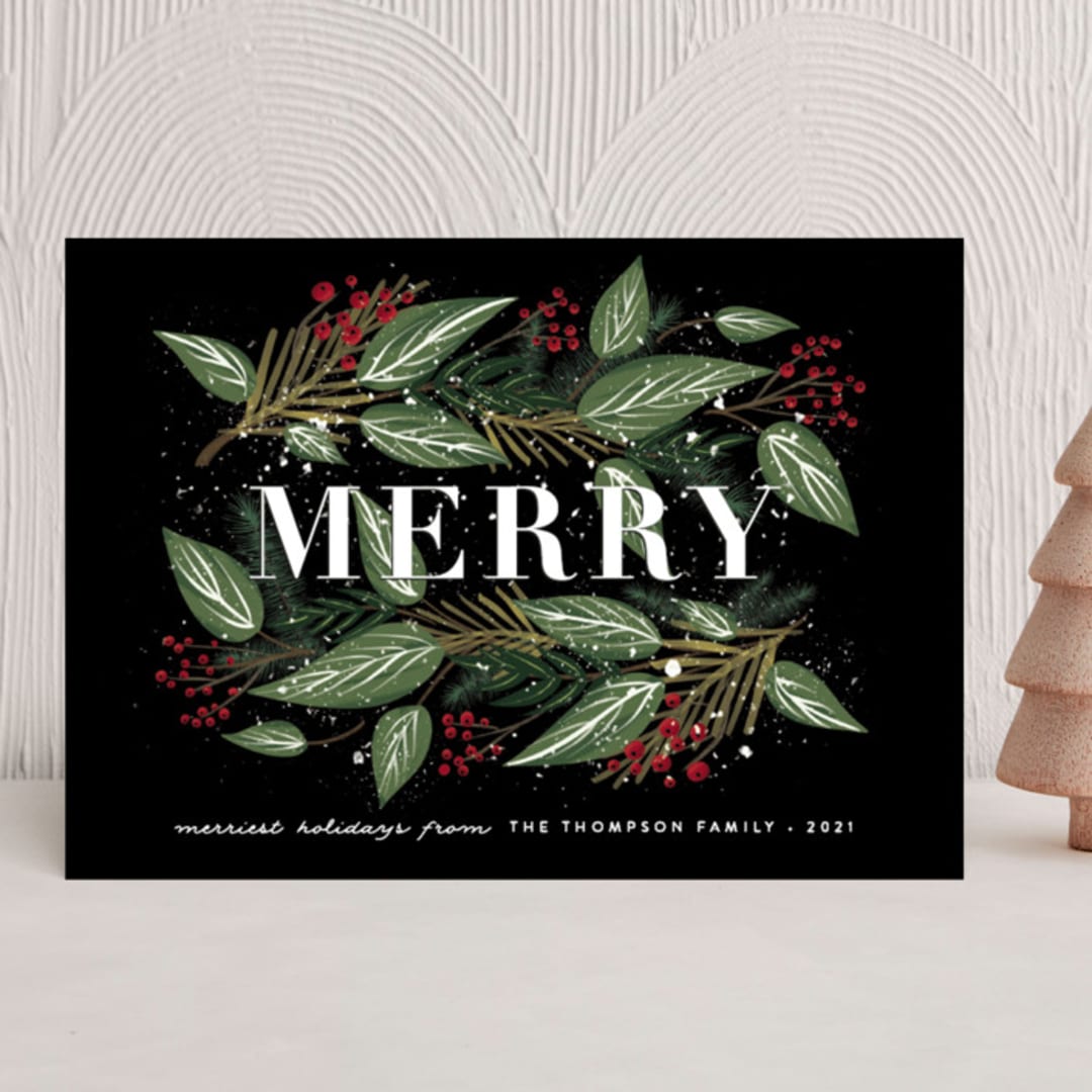 "Snowy Foliage" - Holiday Cards in Holly Berry by Ana Sharpe - Front