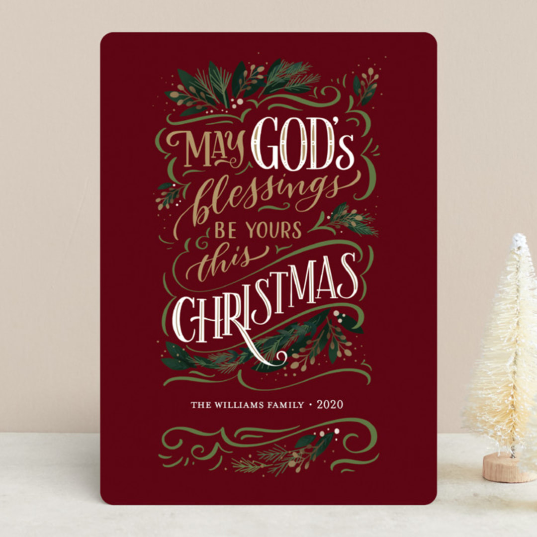 "God's Blessings" - Holiday Cards in Crimson by Laura Bolter - Front
